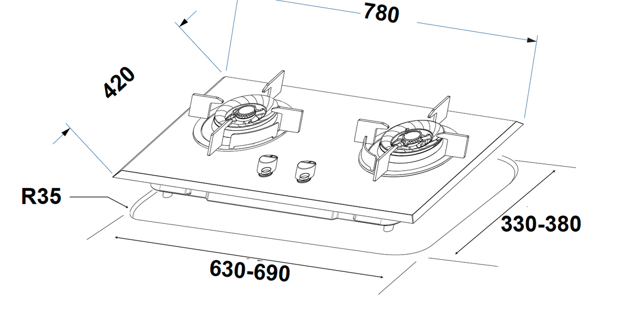 Häfele 80cm 2-Burner Gas Hob