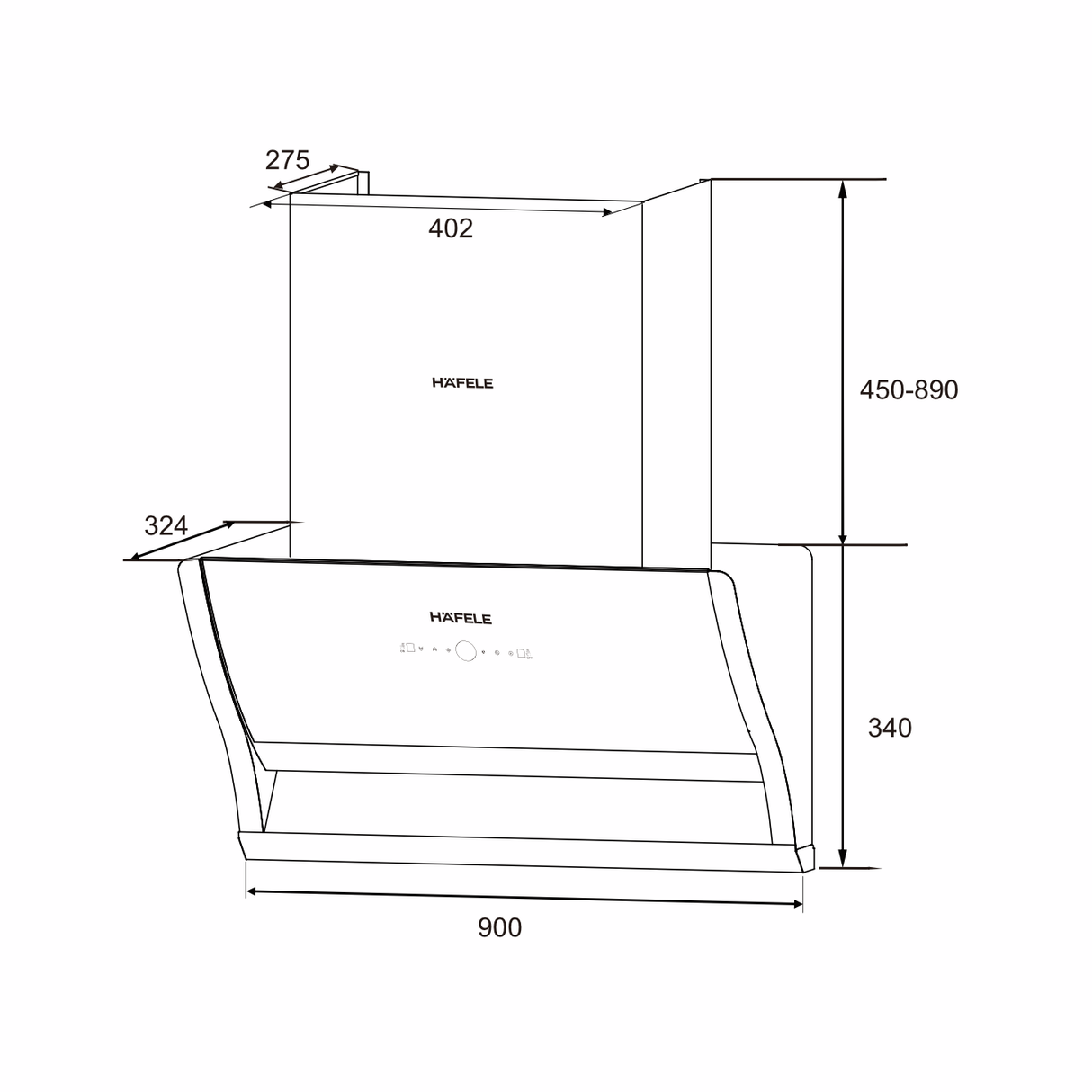 Häfele Slanted Hood 900mm