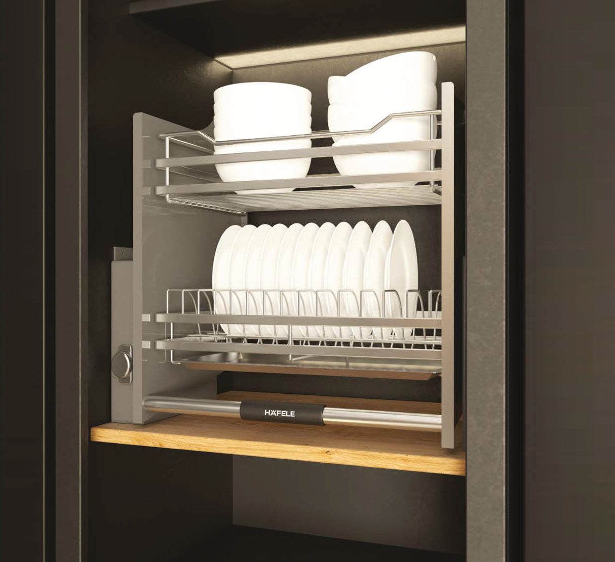 Wall unit lift, Pull down dish rack - Lento